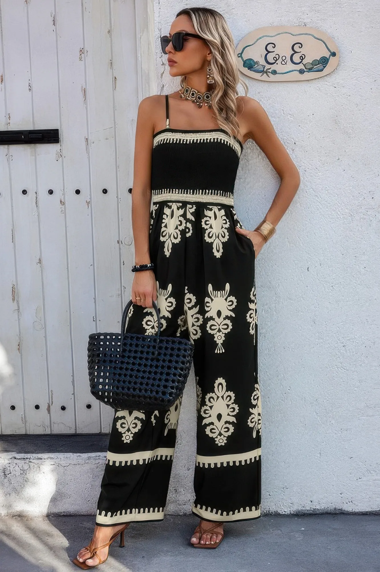 Geo Print Off Shoulder High Waist Fit Jumpsuit sold by Unique Kulture product image thumbnail 4