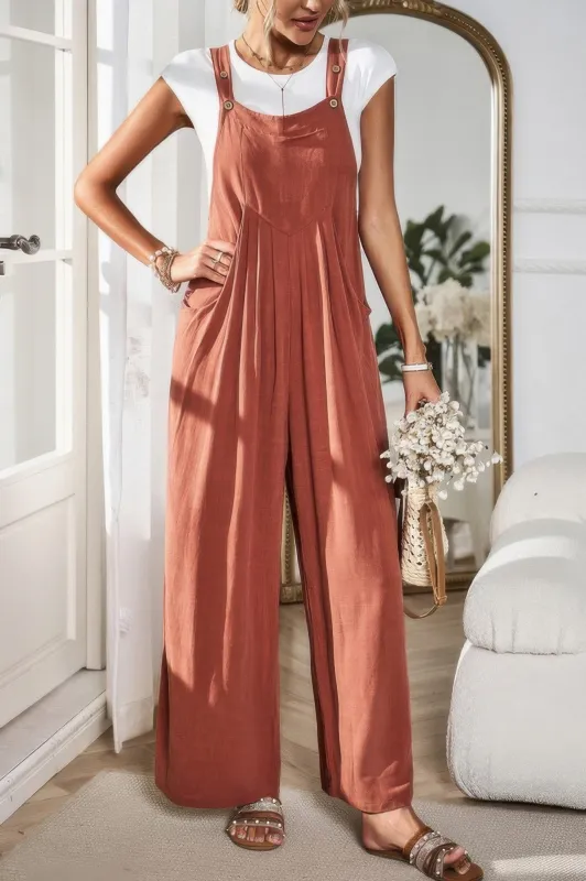 Button Detail Wide Leg Overall Pockets Jumpsuit sold by Unique Kulture