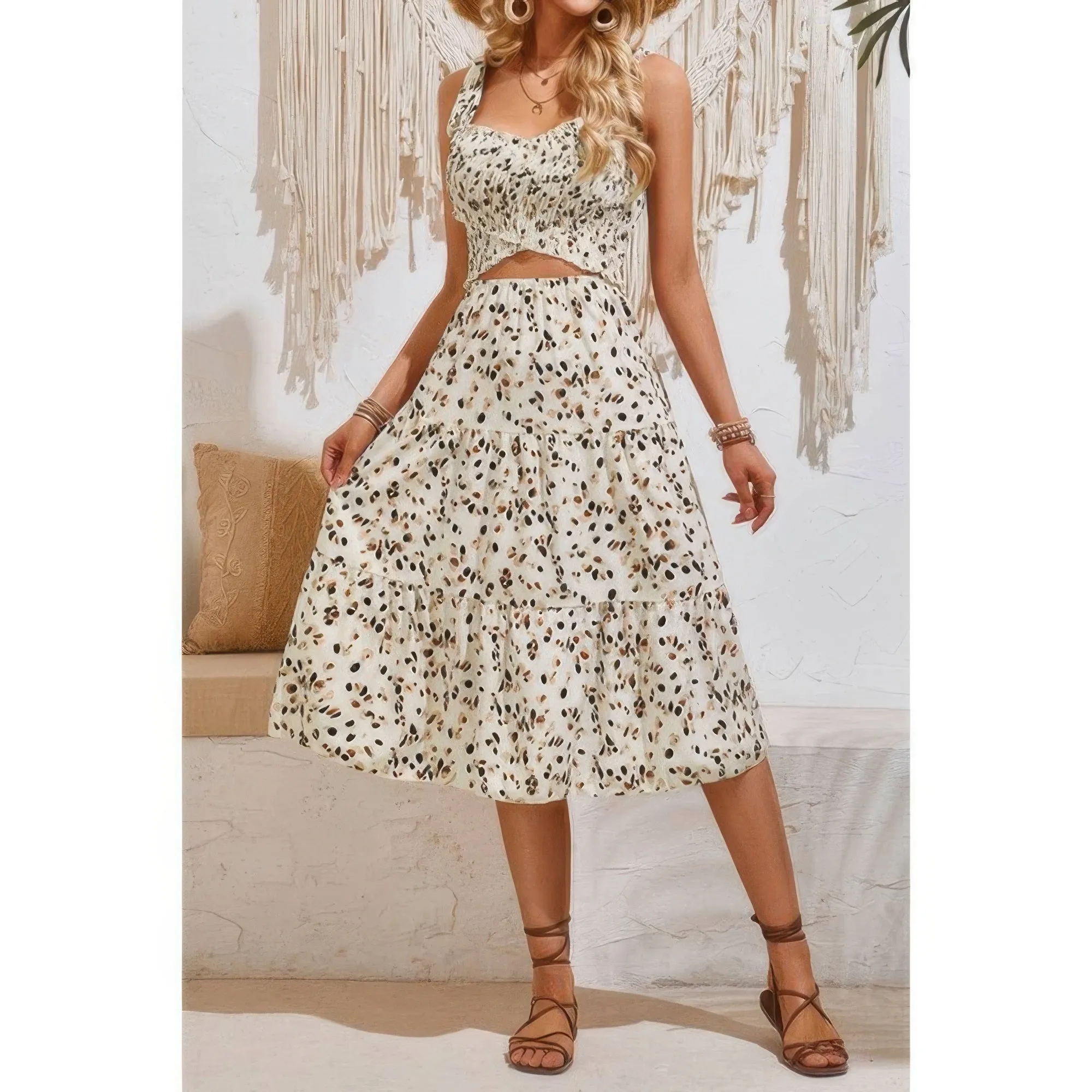 Square Neck Leopard Cut Out Elastic Waist Dress sold by Unique Kulture