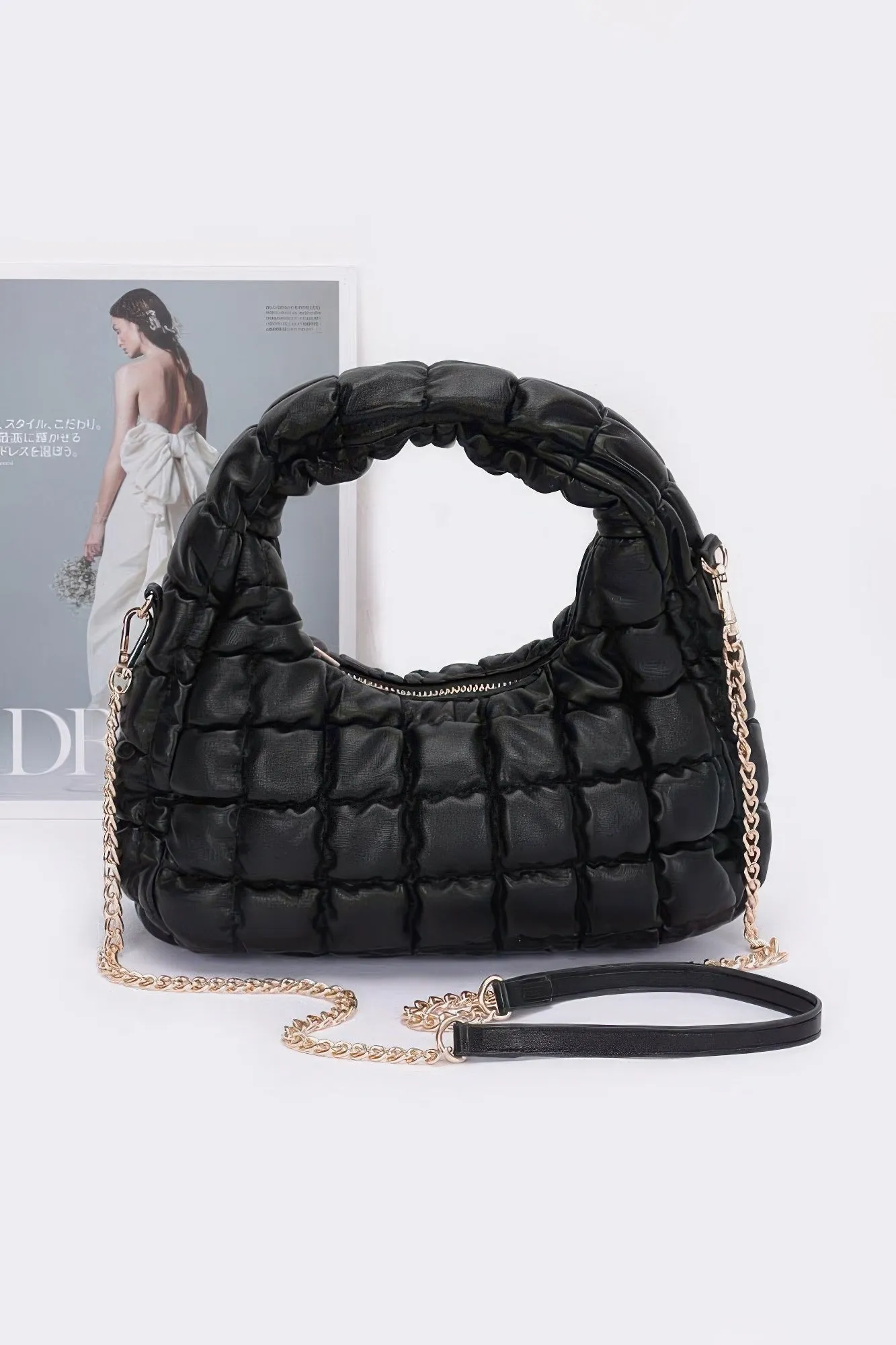 Quilted Faux Leather Padded Hobo Bag sold by Unique Kulture product image thumbnail 5