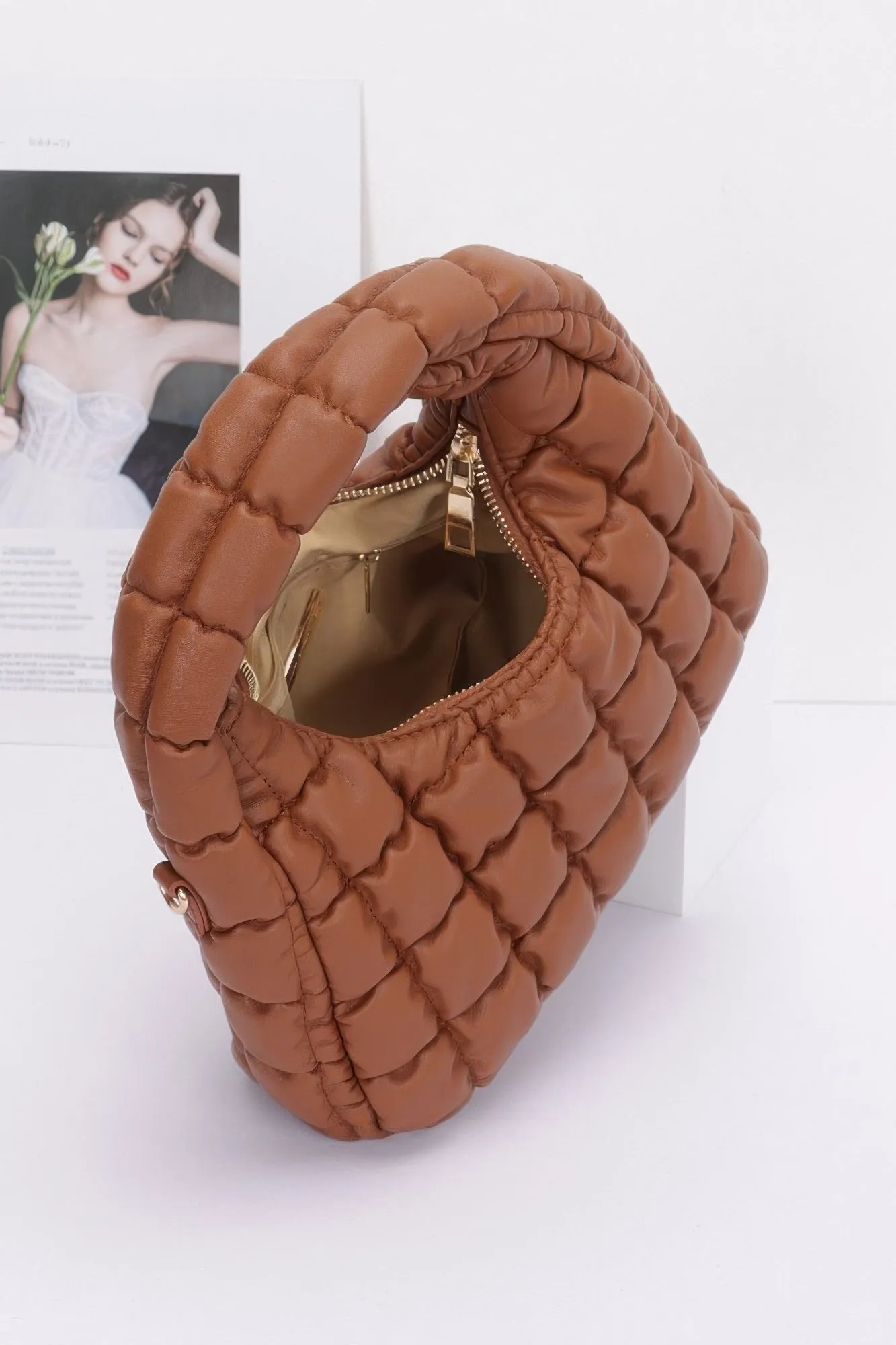 Quilted Faux Leather Padded Hobo Bag sold by Unique Kulture product image thumbnail 3