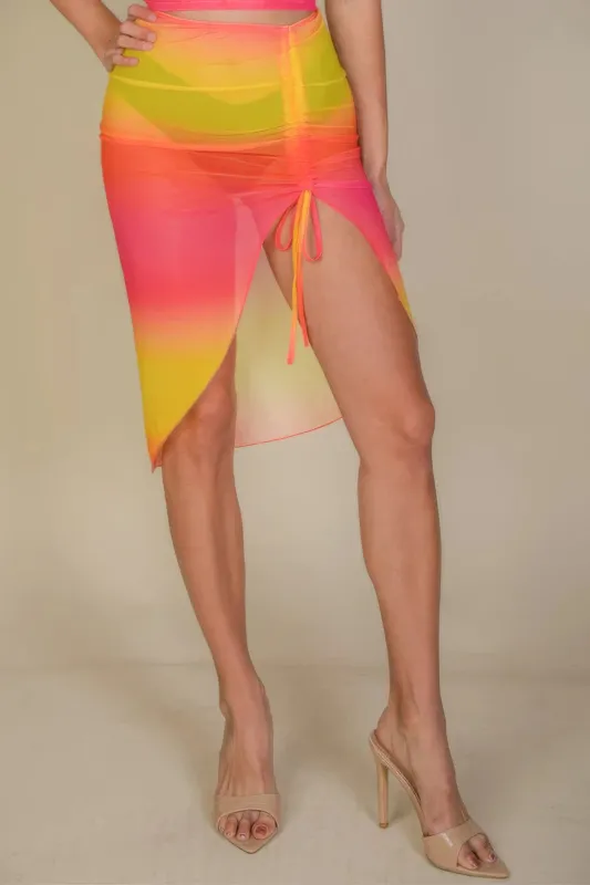 Sexy Sheer Mesh Drawstring Ruched Skirt sold by Unique Kulture