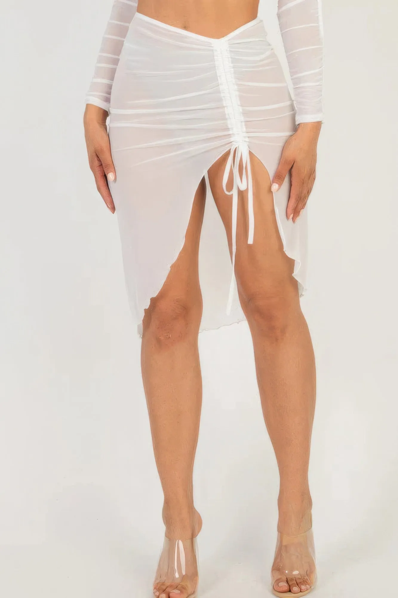 Sexy Sheer Mesh Drawstring Ruched Skirt sold by Unique Kulture