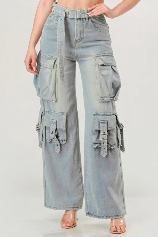 Belted Denim Cargo Jean sold by Unique Kulture