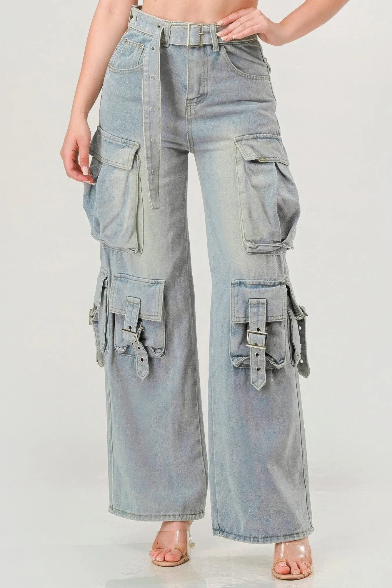 Belted Denim Cargo Jean sold by Unique Kulture