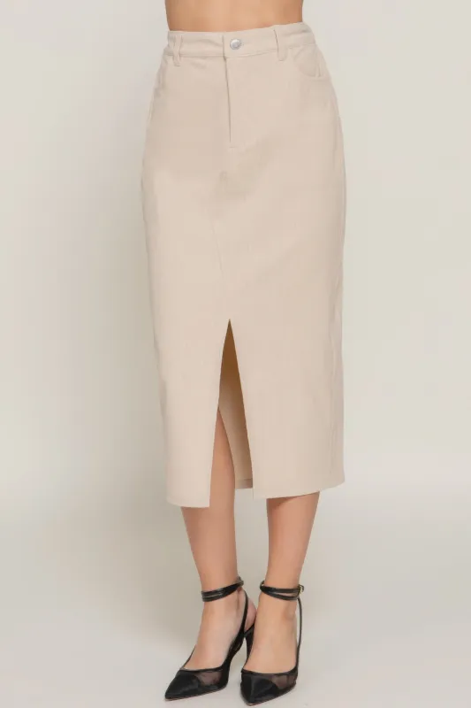 Front Open Slit Corduroy Midi Skirt sold by Unique Kulture