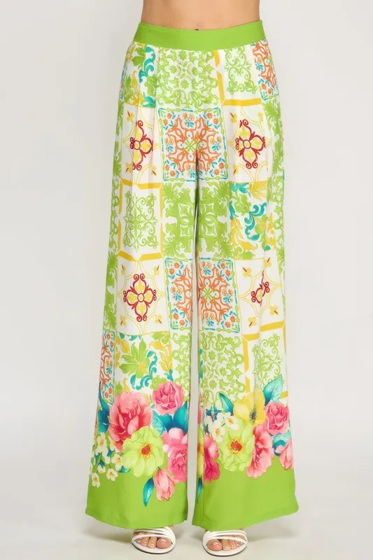 Printed Wide Leg Pants With Elastic Back sold by Unique Kulture