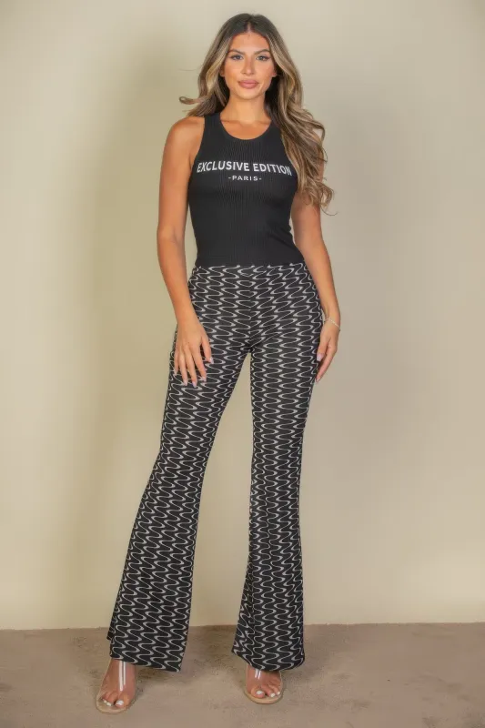 Wavy Print High Waist Flare Pants made by C.C