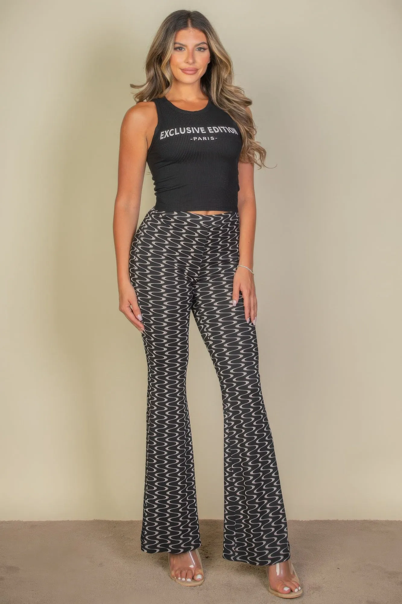 Wavy Print High Waist Flare Pants sold by Unique Kulture product image thumbnail 2
