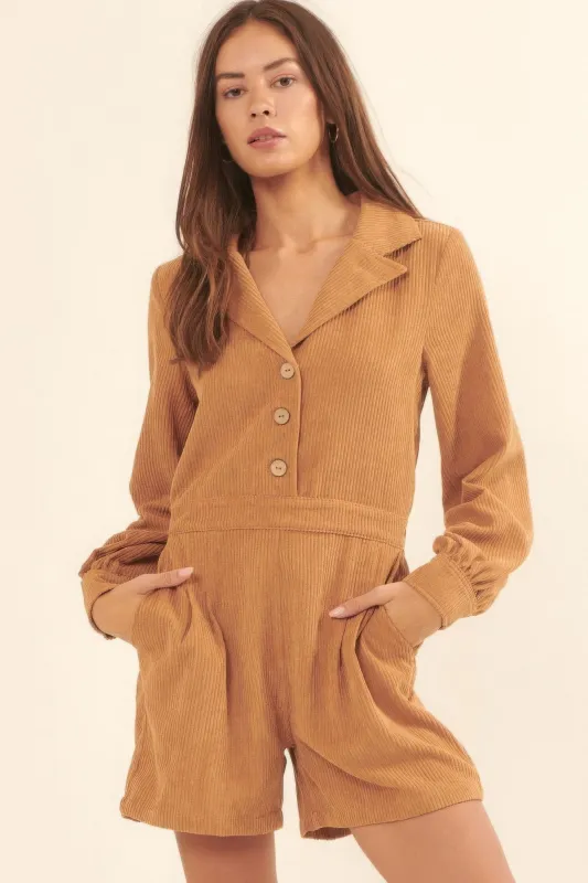 A Woven Corduroy Romper sold by Unique Kulture