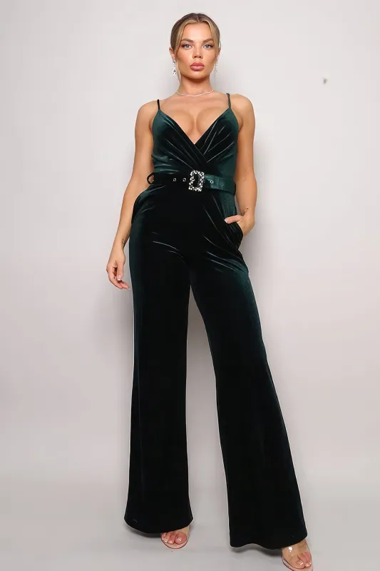 Samba Rhinestone Belt Velvet Jumpsuit made by C.C
