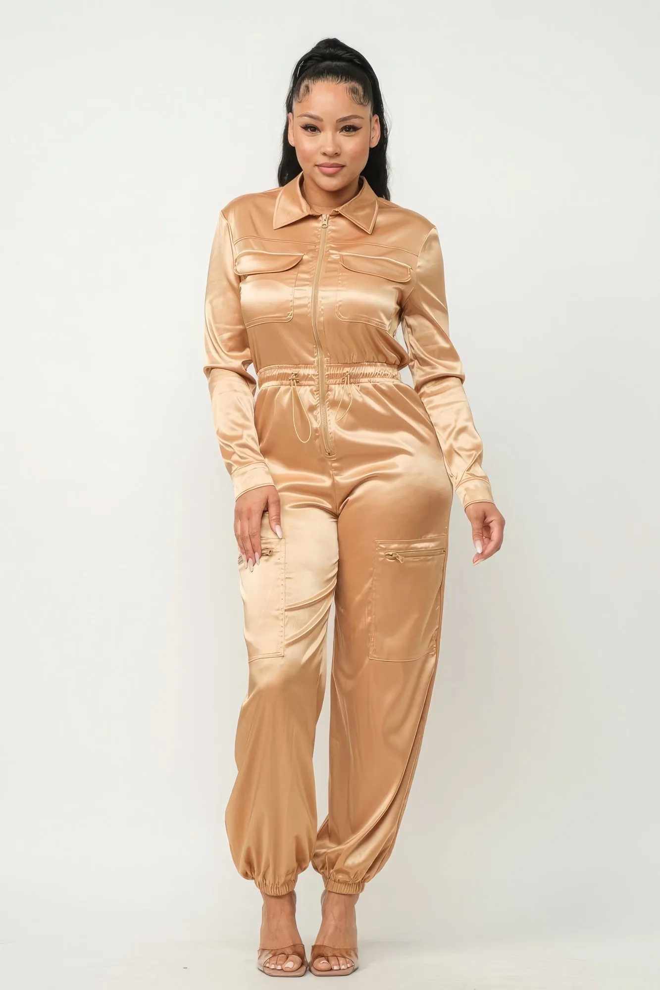 Front Zipper Pockets Top And Pants Jumpsuit sold by Unique Kulture