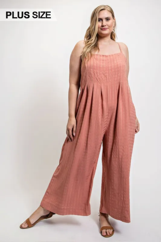 Texture Woven Sleeveless Jumpsuit With Side Button made by C.C