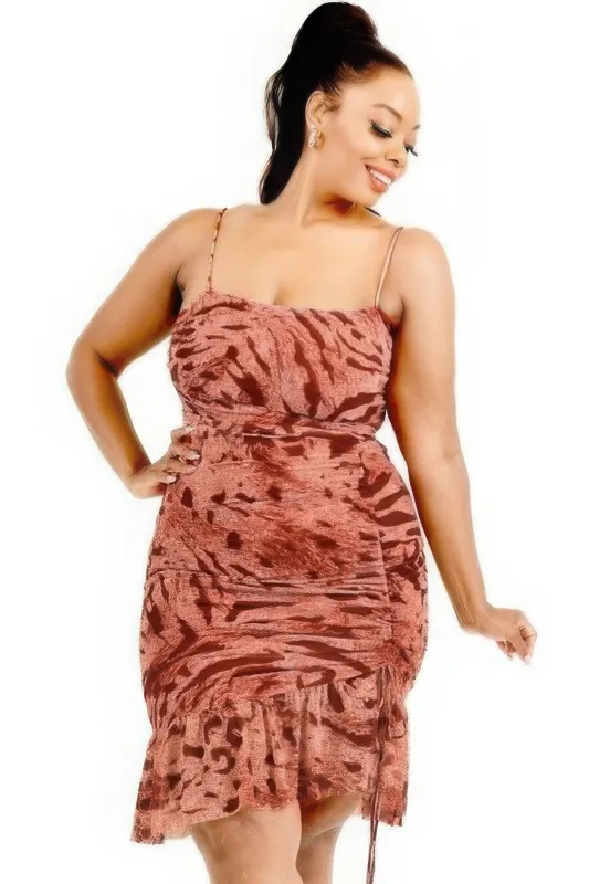 Plus wild animal print cami strap ruffle hem dress made by C.C
