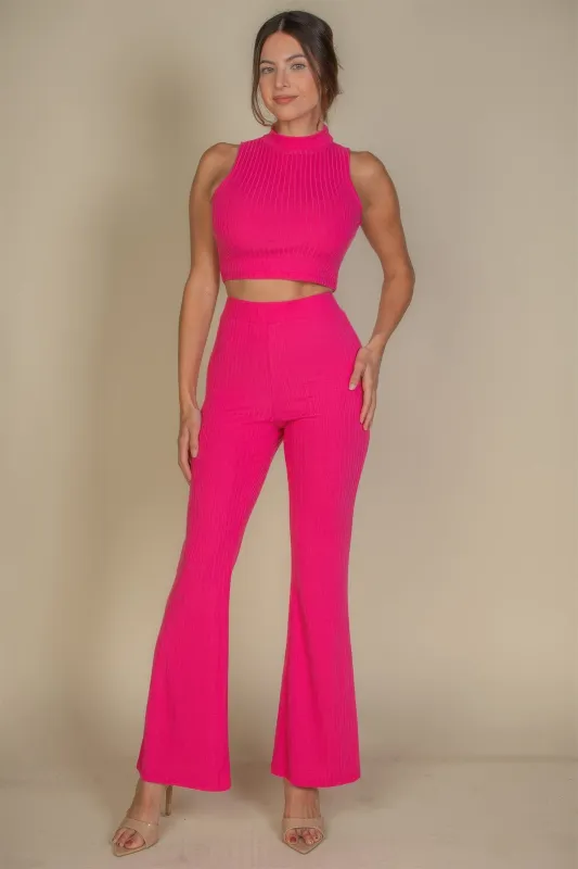 Ribbed Mock Neck Crop Tank Top & Bootcut Pants Set sold by Unique Kulture