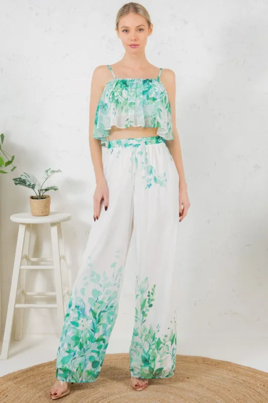 Printed Crop Top & Wide Leg Long Pants Set sold by Unique Kulture
