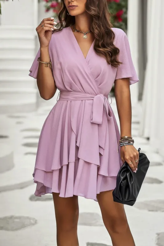 Chiffon Layer Hem Waist Tie Layer Hem Ruffle Dress sold by Unique Kulture