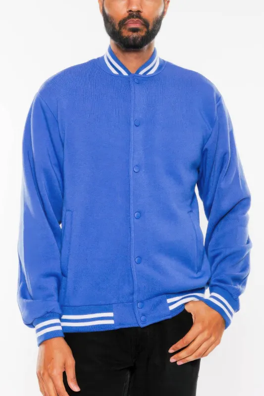 Mens Fleece Snap Button Varsity Jacket made by C.C