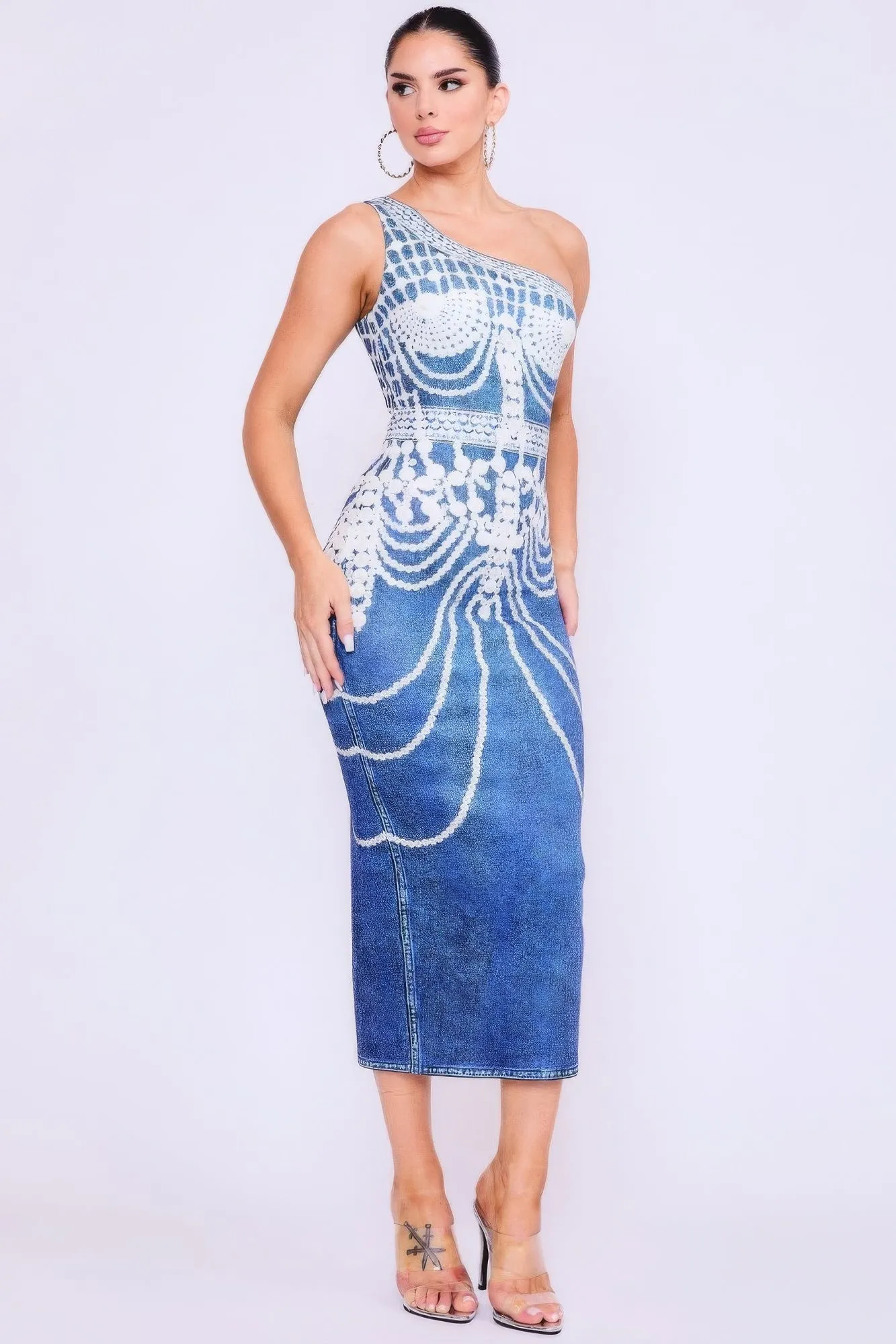 One Shoulder Denim Print Dress sold by Unique Kulture product image thumbnail 2