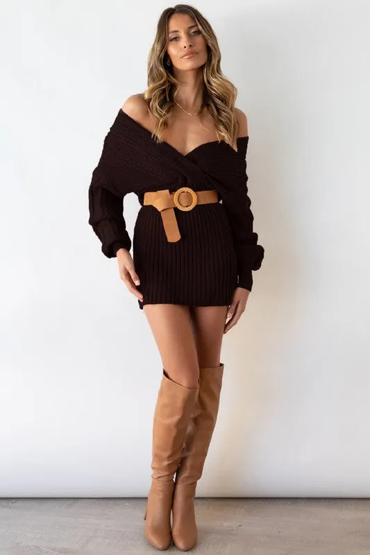 Luxury Sexy Sweater Dress – V-Neck, Long Belt Sleeves | Unique Kulture made by Unique Kulture