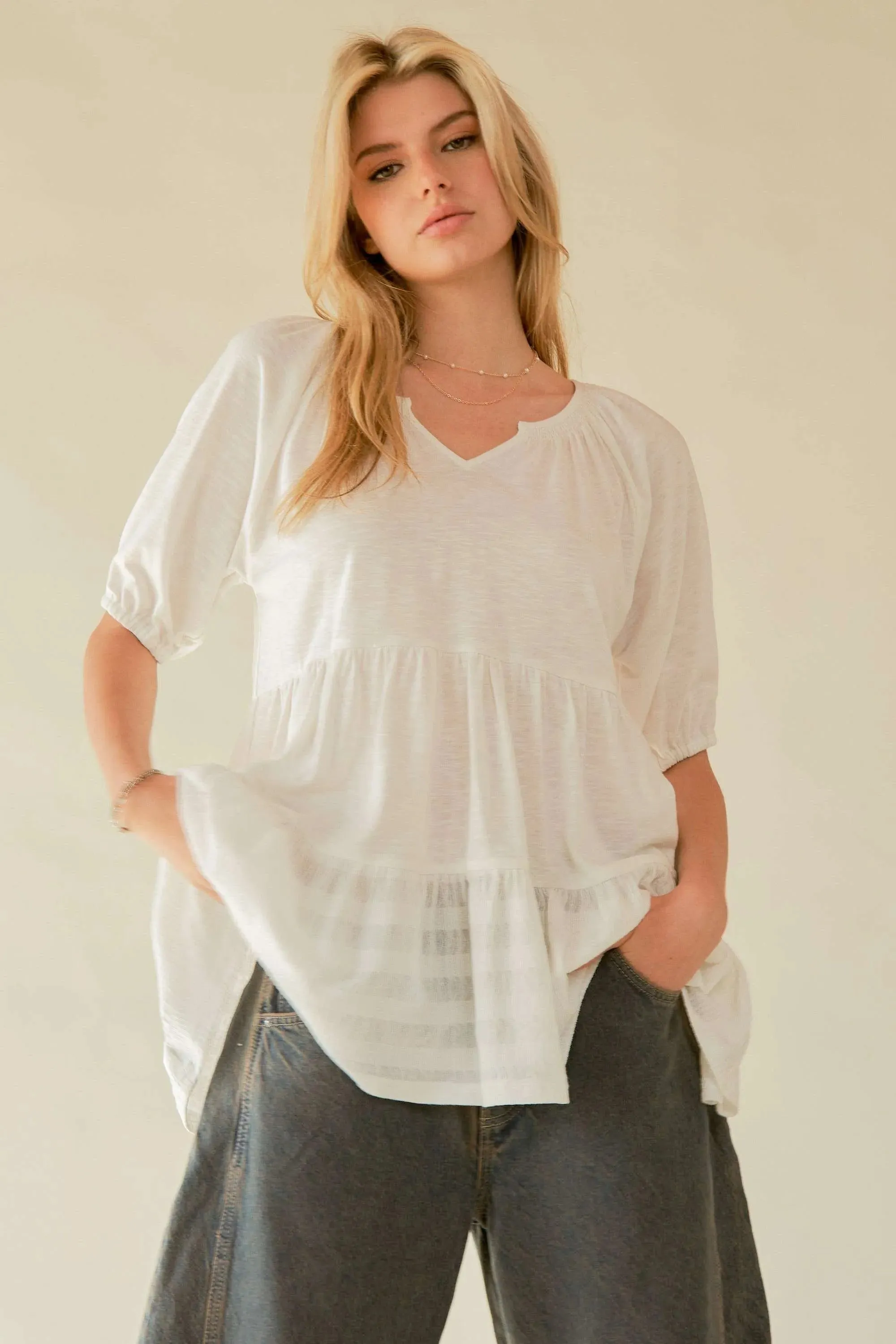 Unique Kulture Eco-Friendly V-Neck Tiered Blouse - Breathable Comfort sold by Unique Kulture