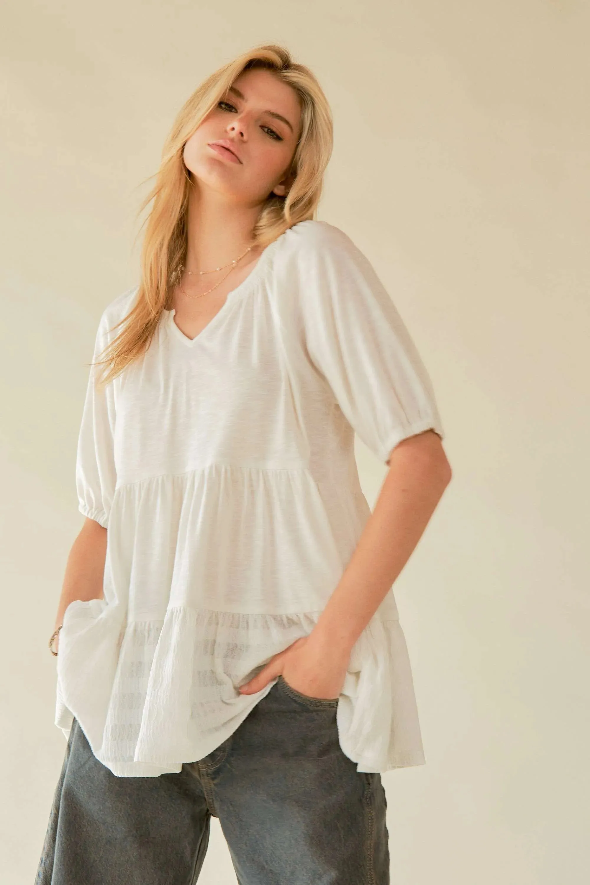 Unique Kulture Eco-Friendly V-Neck Tiered Blouse - Breathable Comfort sold by Unique Kulture product image thumbnail 3