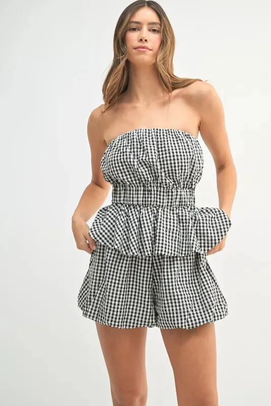 MABLE Gingham Tube Top and Shorts Set made by Trendsi
