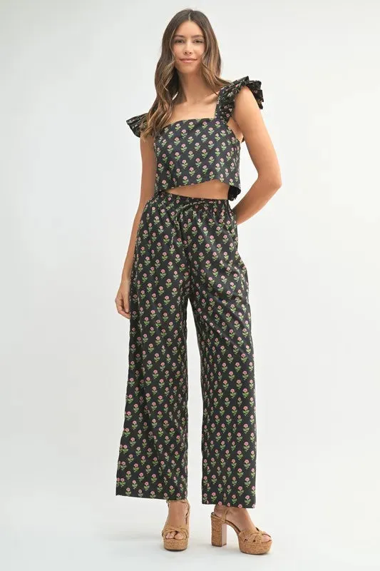 MABLE Floral Print Ruffle Top and Pants Set made by Trendsi