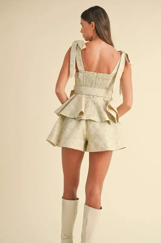 MABLE Jacquard Floral Peplum Top and Flare Shorts Set sold by Unique Kulture product image thumbnail 4