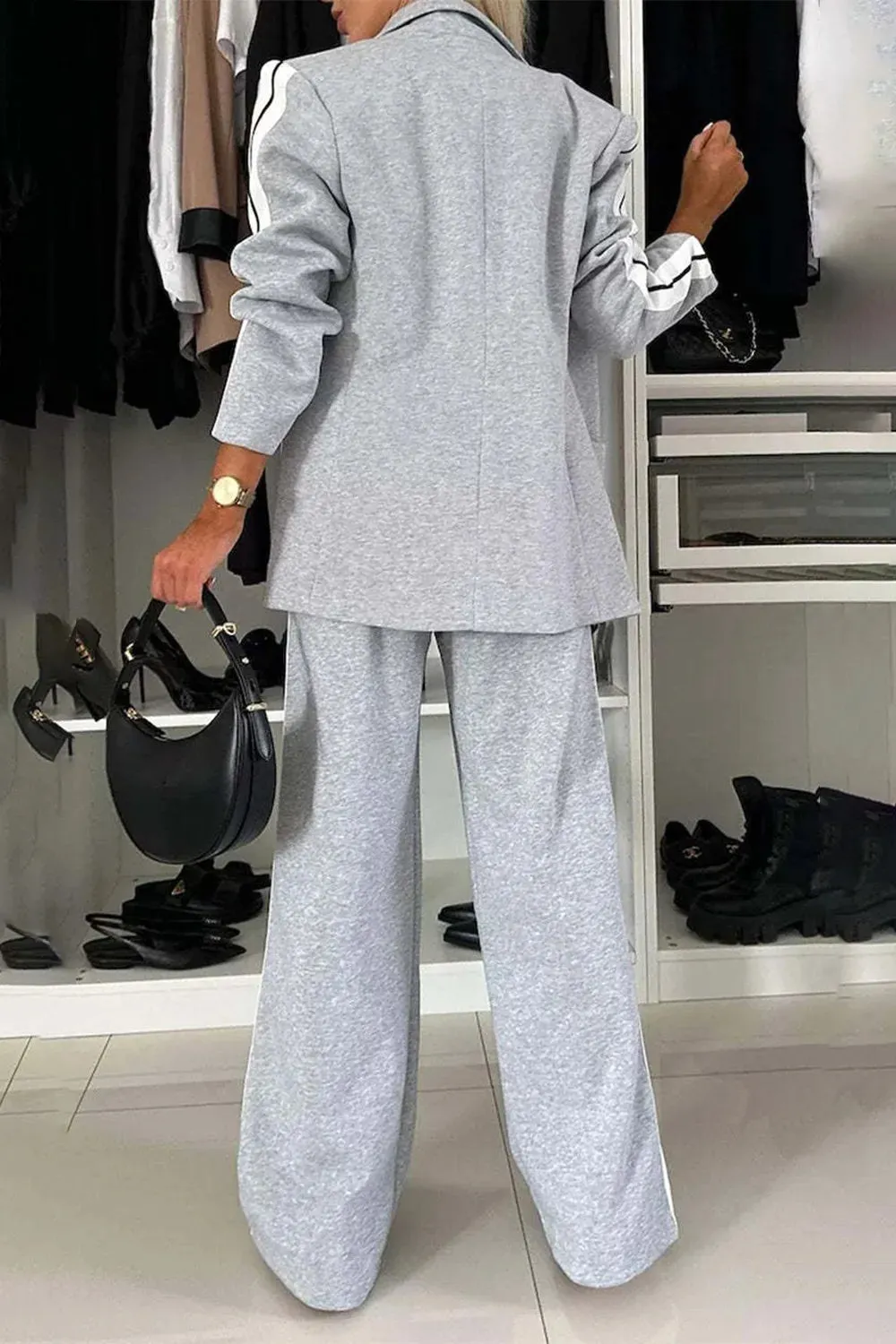 Full Size Contrast Lapel Collar Top and Pants Set sold by Unique Kulture product image thumbnail 4