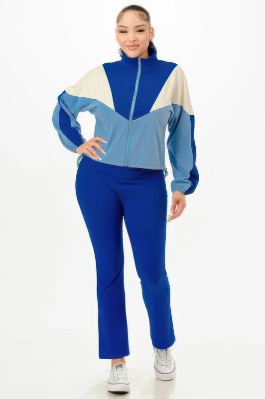 Color Blocked Jacket W/flare Pants Set made by C.C