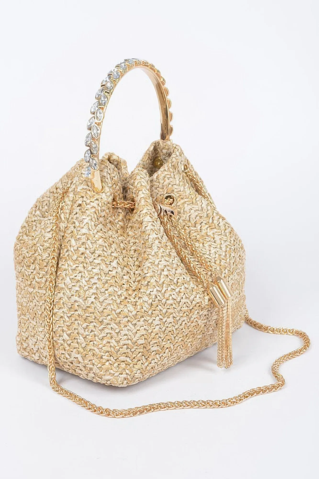 Faux Straw Bucket Bag W/stone Handle sold by Unique Kulture product image thumbnail 4