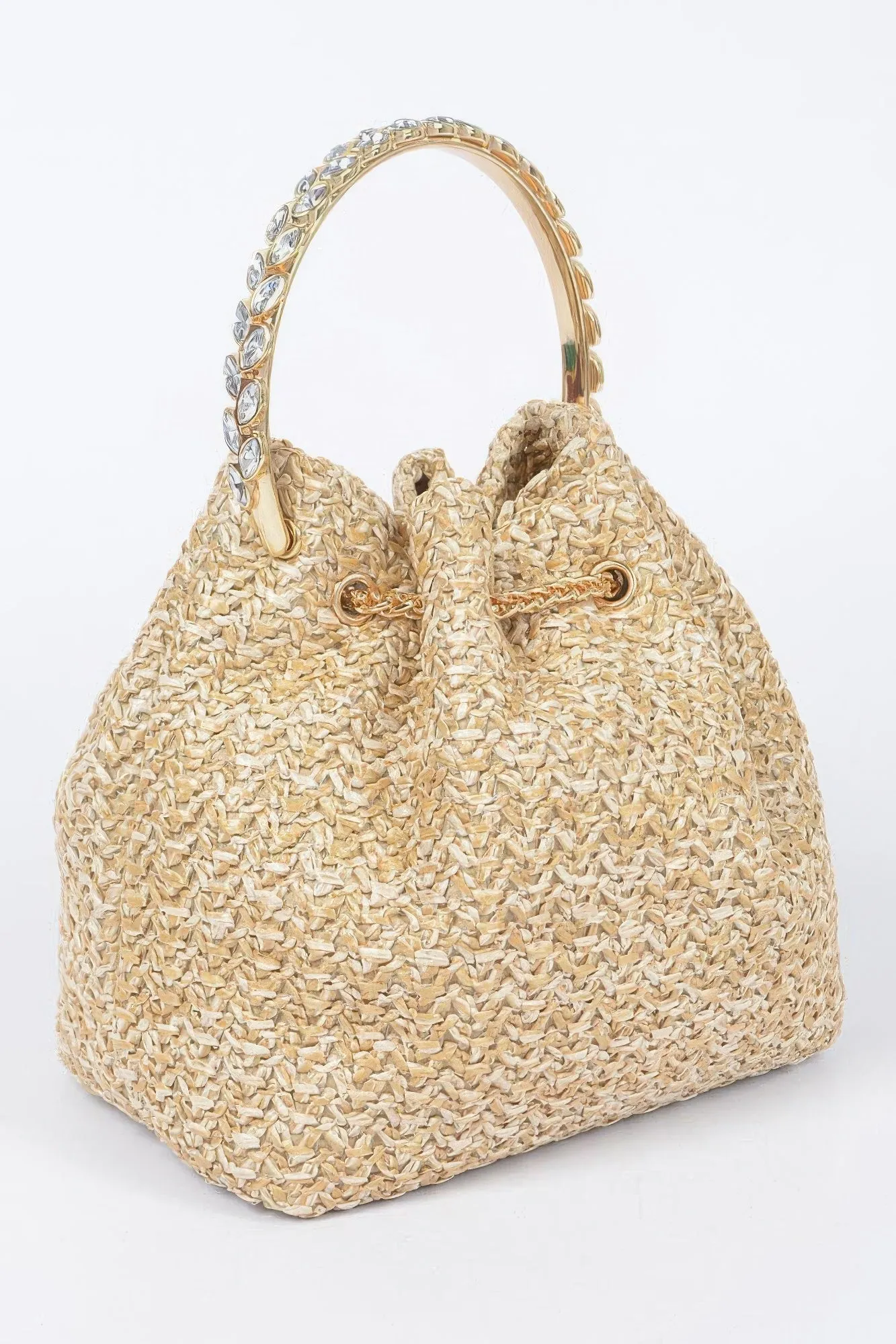 Faux Straw Bucket Bag W/stone Handle sold by Unique Kulture product image thumbnail 5