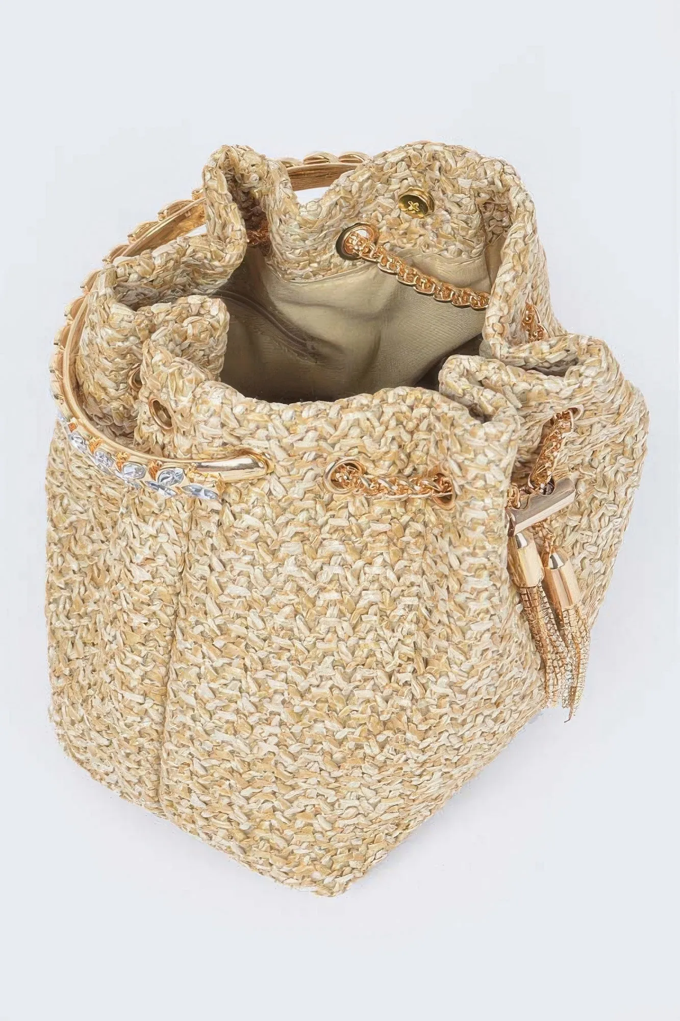 Faux Straw Bucket Bag W/stone Handle sold by Unique Kulture product image thumbnail 3
