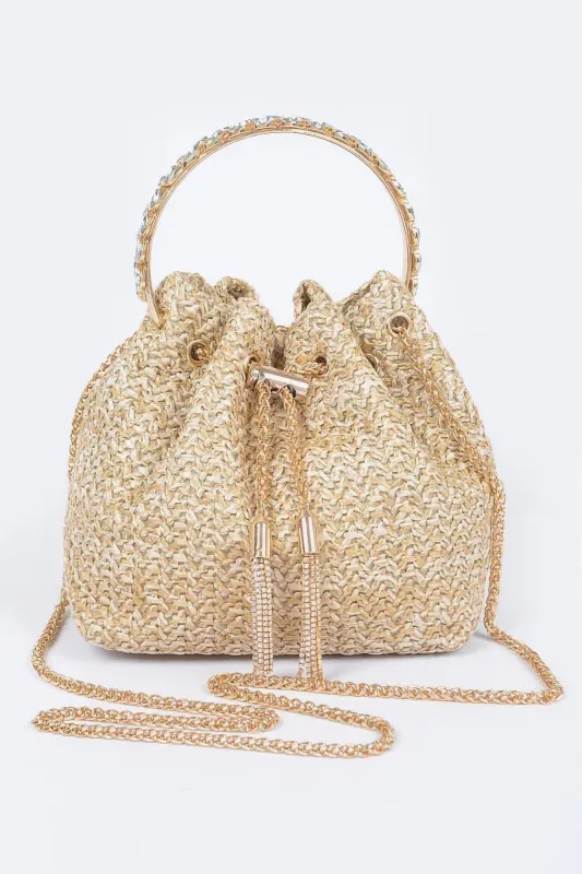 Faux Straw Bucket Bag W/stone Handle sold by Unique Kulture