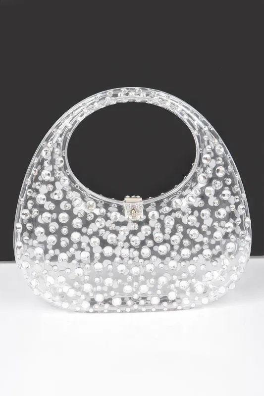 Rhinestone Hot Fix Clear Acrylic Clutch sold by Unique Kulture