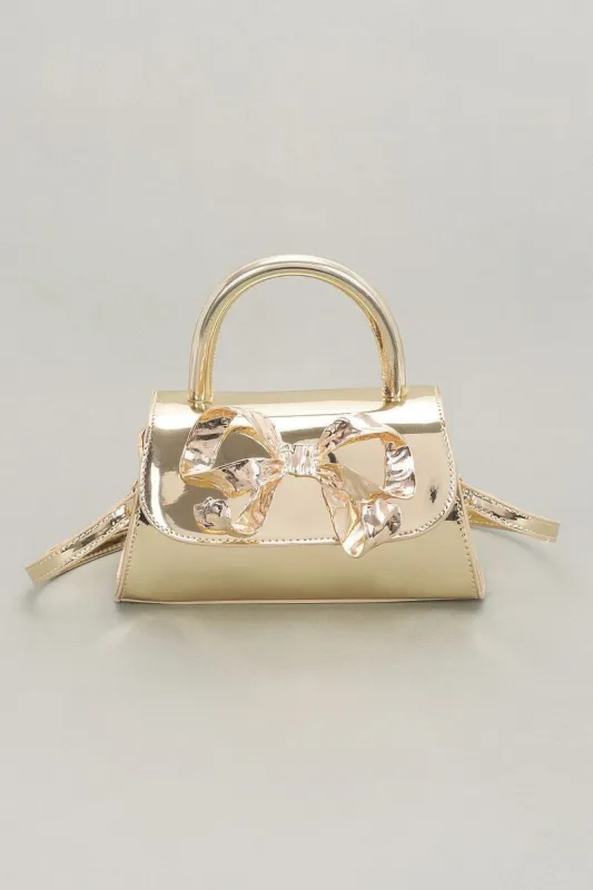 Faux Mirror Leather Ribbon Metal Top Handle Bag sold by Unique Kulture