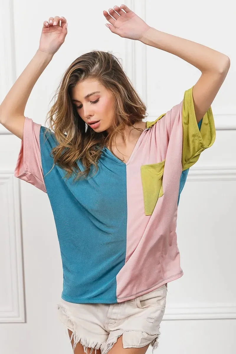 BiBi Slinky Knit Color Block V Neck Front Top sold by Unique Kulture product image thumbnail 3