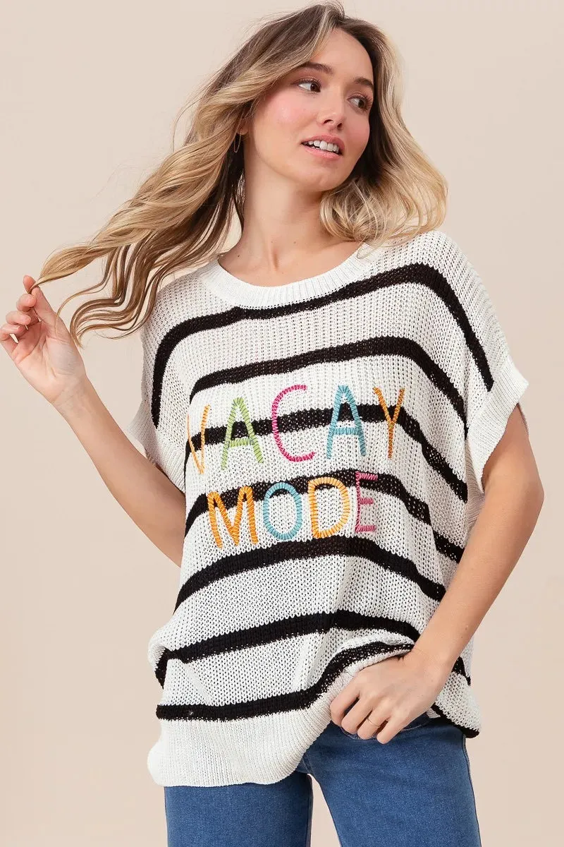 BiBi Vacay Mode Lettering Drop Shoulder Striped Sweater sold by Unique Kulture product image thumbnail 3