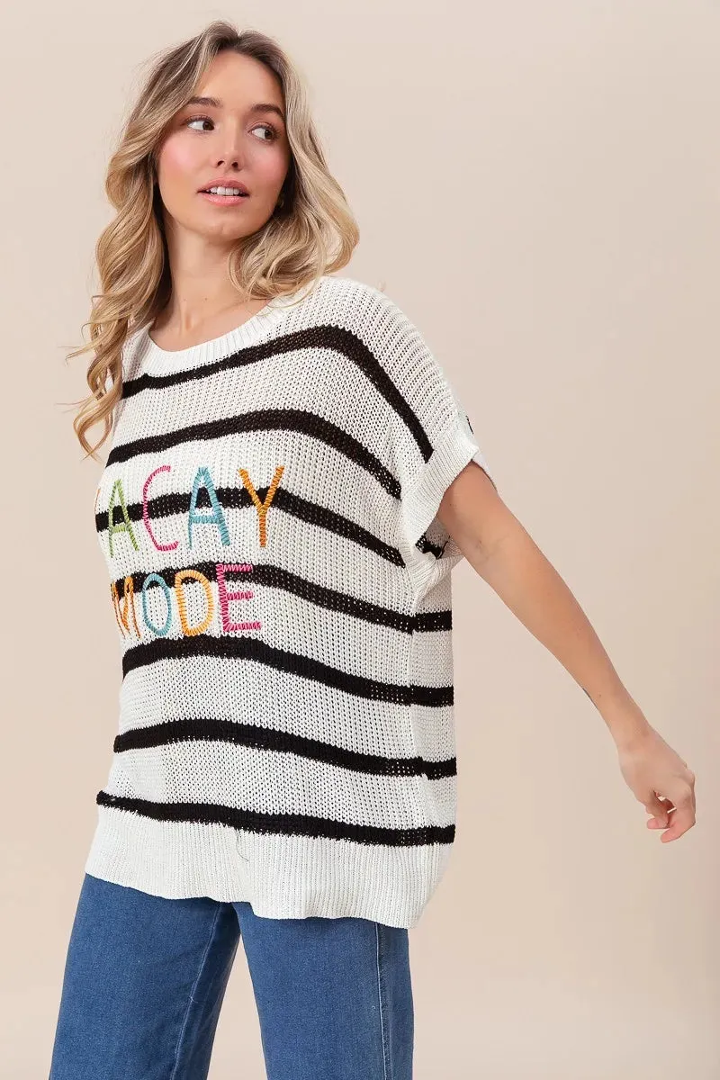 BiBi Vacay Mode Lettering Drop Shoulder Striped Sweater sold by Unique Kulture product image thumbnail 2