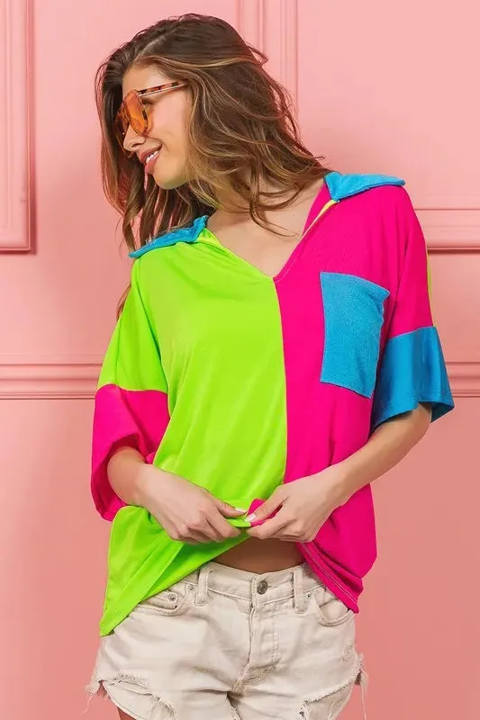 BiBi Slinky Knit Color Block V Neck Front Top sold by Unique Kulture product image thumbnail 5