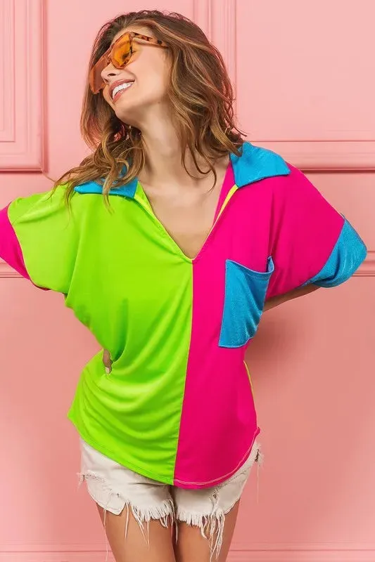 BiBi Slinky Knit Color Block V Neck Front Top sold by Unique Kulture product image thumbnail 3