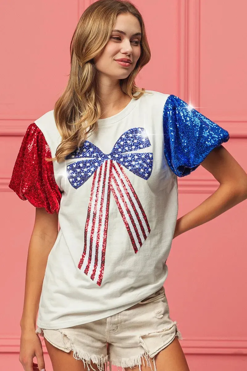 BiBi Sequin American Flag Bow Top sold by Unique Kulture product image thumbnail 2