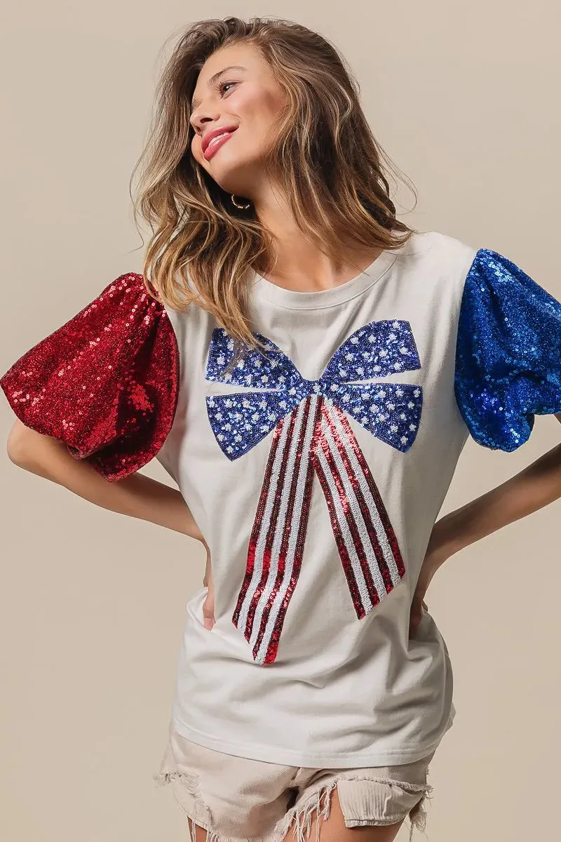 BiBi Sequin American Flag Bow Top sold by Unique Kulture product image thumbnail 5