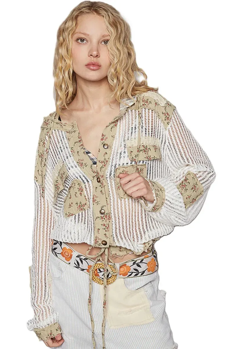 POL Vintage Washed Crochet Patchwork Hoodie Jacket – Women’s Boho Layered Outerwear | Unique Kulture sold by Unique Kulture product image thumbnail 2