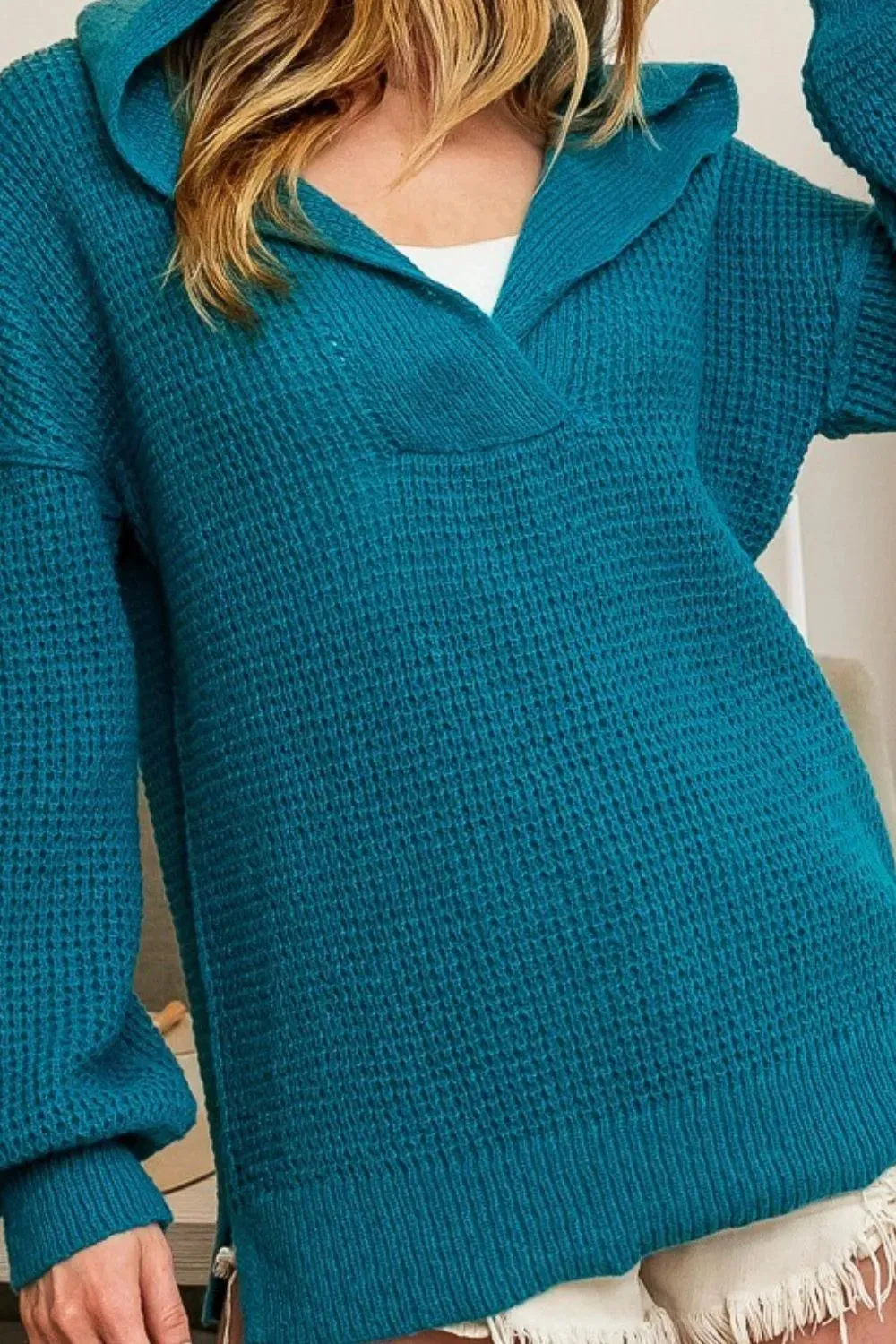 BiBi Raw Edge Detail V-Neck Sweater Hoodie sold by Unique Kulture product image thumbnail 2