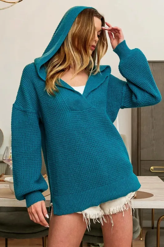 BiBi Raw Edge Detail V-Neck Sweater Hoodie sold by Unique Kulture