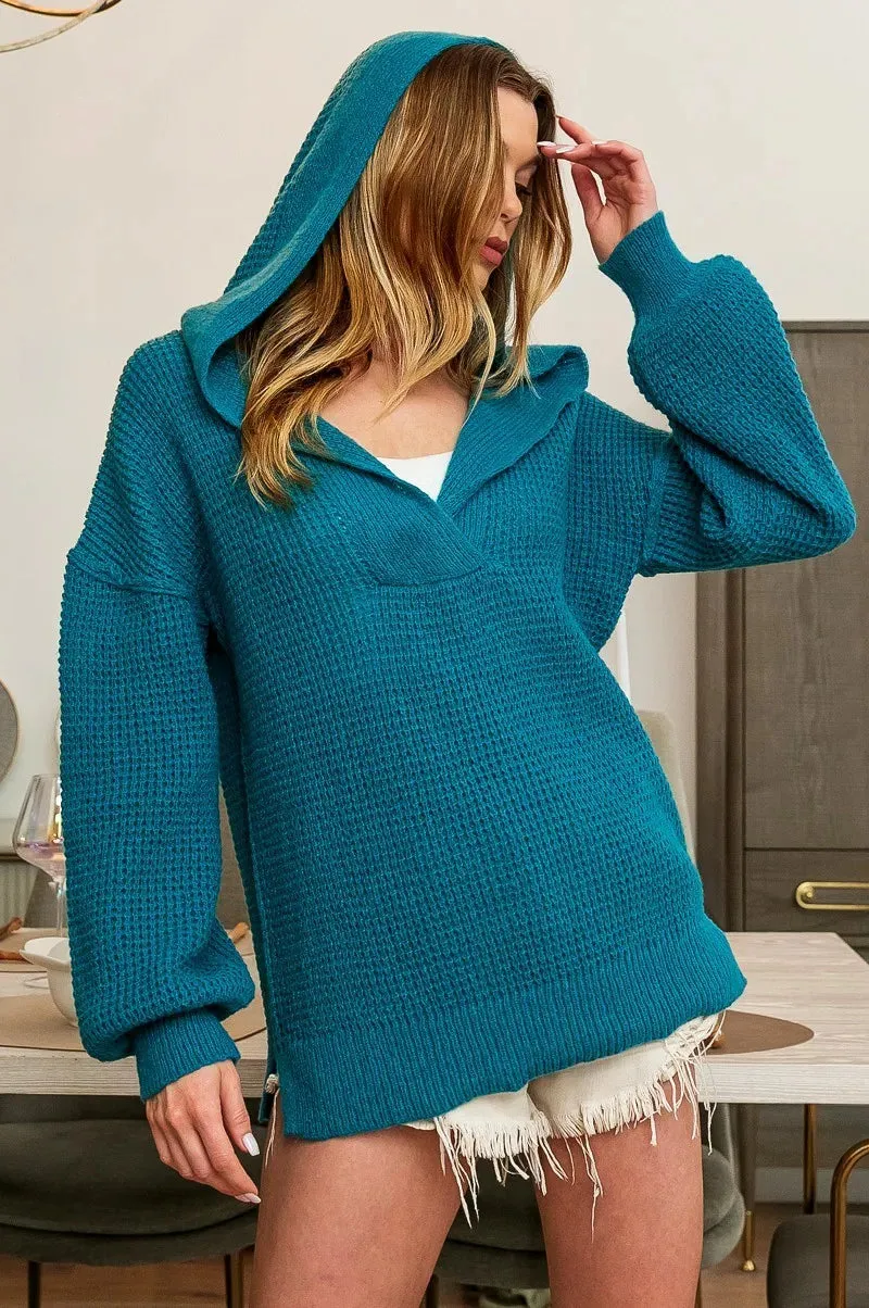 BiBi Raw Edge Detail V-Neck Sweater Hoodie sold by Unique Kulture