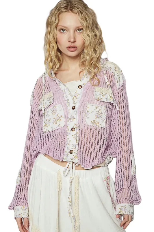 POL Vintage Washed Crochet Hoodie Jacket With Patchwork sold by Unique Kulture