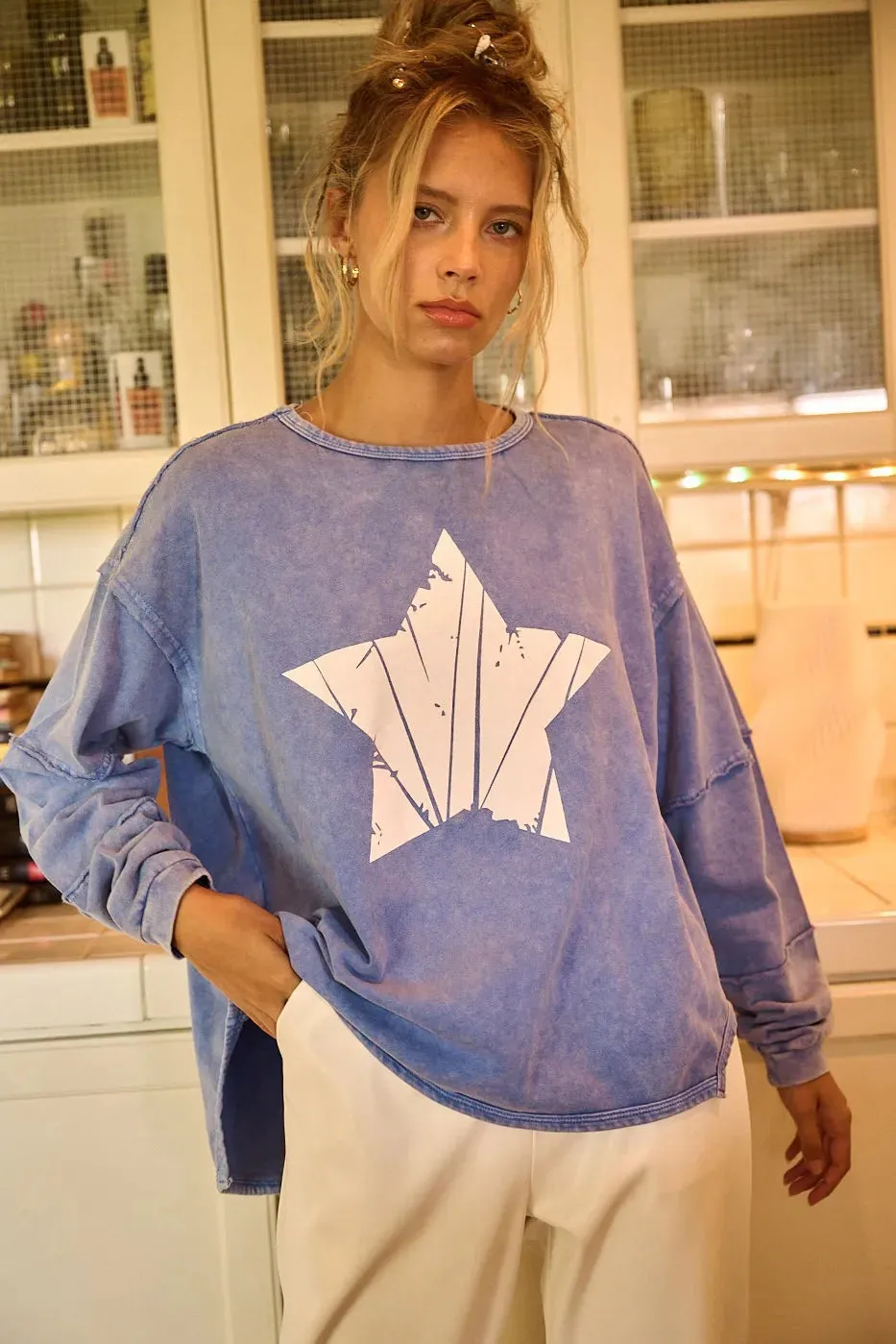 Mittoshop Star Graphic Mineral Wash Long Sleeve Top sold by Unique Kulture product image thumbnail 3